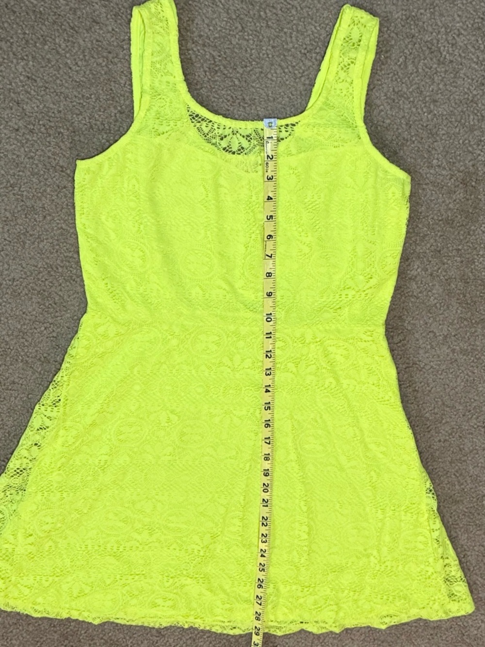 Self Esteem NEON YELLOW Floral Lace Fit & Flare Skater Dress Size Large - Picture 5 of 10